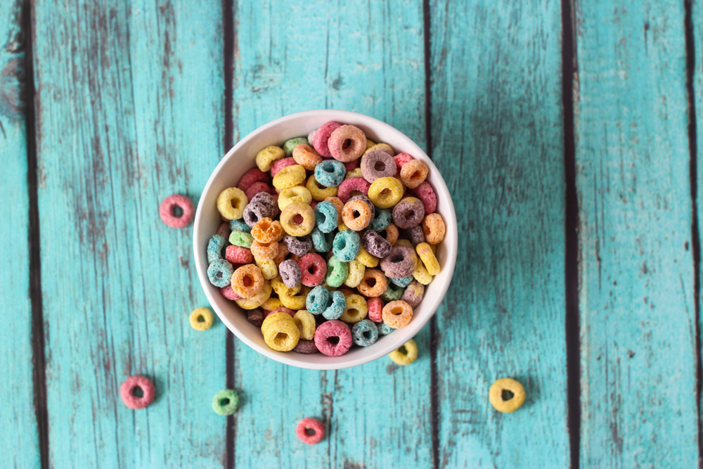 A bowl of colorful cereal