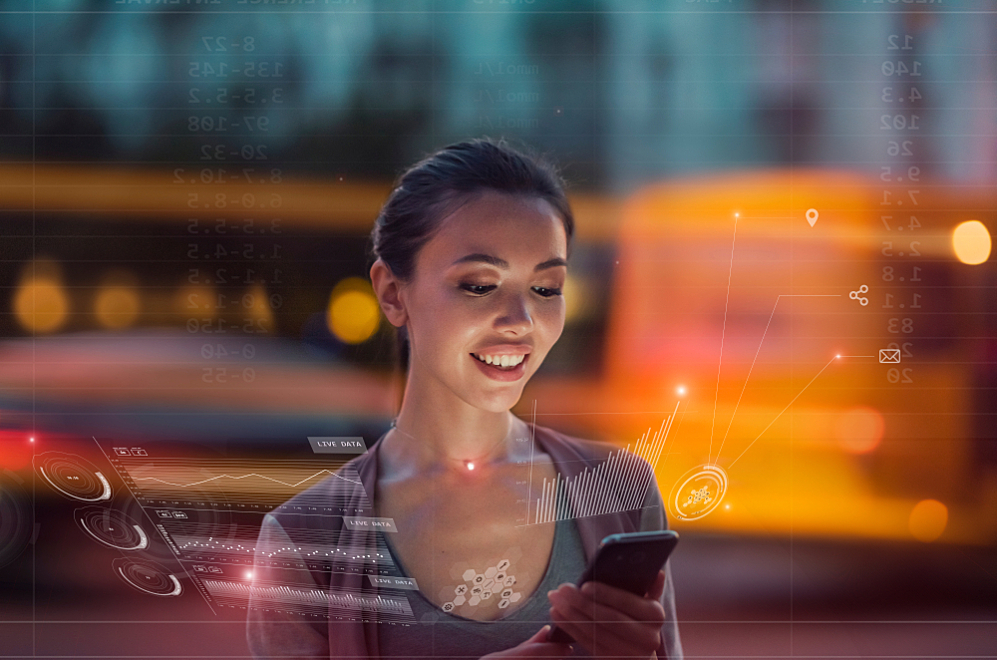 A woman smiles at the future of diabetes technology