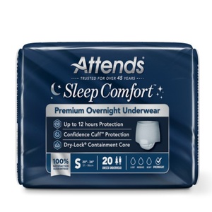 Attends Sleep Comfort Premium Overnight Underwear, Small