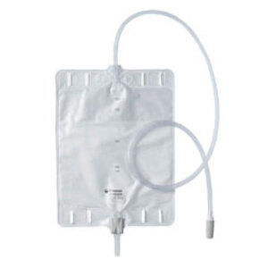 Coloplast Bedside Drainage/Leg Bag with Anti-Reflux Valve 1500mL, Latex-Free, Volume Markings, Pre-Attached 36" Anti-Kink Tubing, Soft Cloth Backing