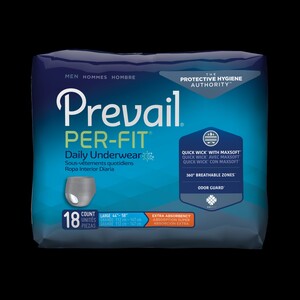 Prevail Per-Fit Protective Underwear for Men, Gray, Large, fits 44" - 58"