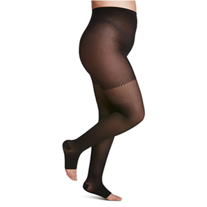 Sigvaris EverSheer Compression Stocking, Pantyhose, 30 to 40mmHg, Open Toe, for Women, Large, Long, Black